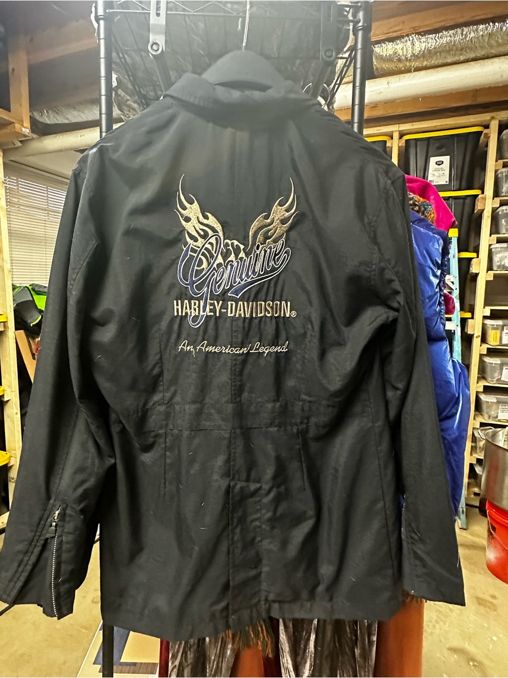 Harley-Davidson Black Jacket with Embroidered 'Genuine' Flame Logo